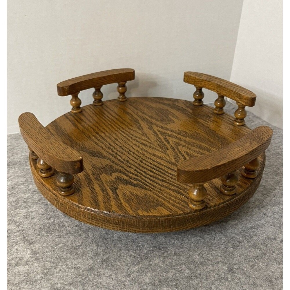 Vintage Lazy Susan Turntable Handcrafted Solid Oak 11" - Excellent Condition